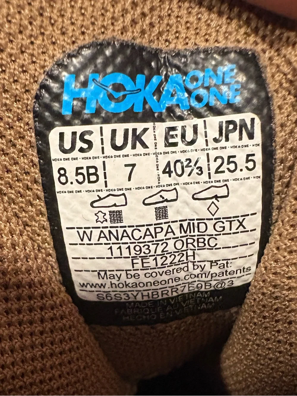 HOKA Anacapa Mid GTX Gore-Tex Hiking Boots Women’s 8.5B Otter Vibram